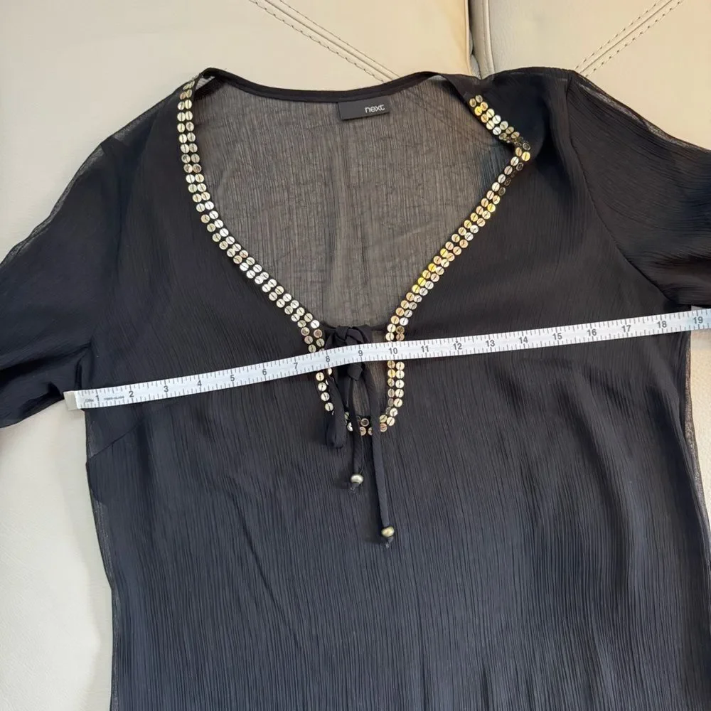 NEXT Sheer Black Swim Coverup with Gold Sequins Size 6